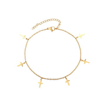 18k gold on stainless steel anklet featuring little crosses